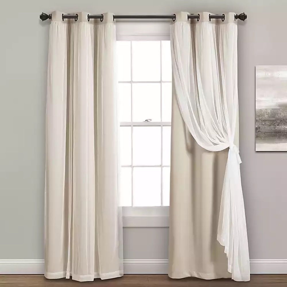 NWT Lush Decor Drapes Curtains Blackout Panel Set with Sheer Overlay Set…